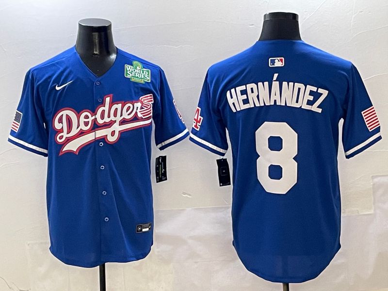 Men Los Angeles Dodgers 8 Hernandez Blue Second generation Joint Name Nike 2025 MLB Jersey style 7